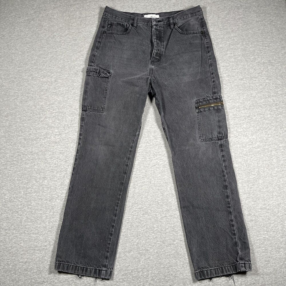KanCan Jeans Womens 11/29 Gray Straight Relaxed High Rise Distressed Utility